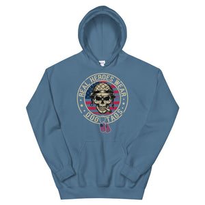 Heroes Wear Dog Tags Skull Hoodie